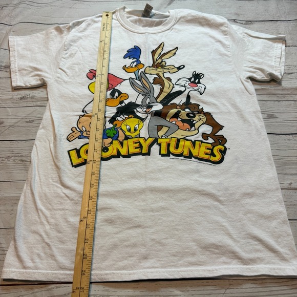 Looney Tunes Graphic Print Shirt‎ by Gilden Heavy Cotton White Men's Size Medium - Picture 3 of 9